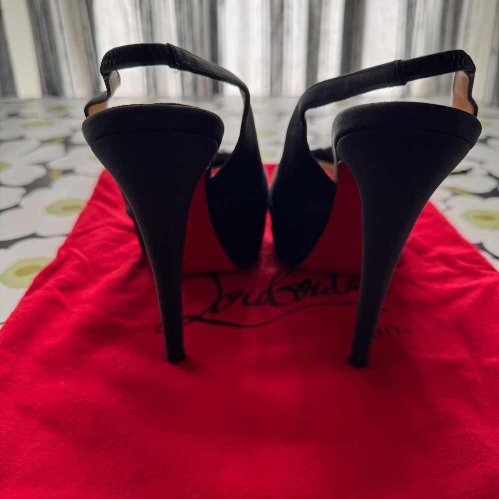 Christian Louboutin Sling Nodo 120 mm Crepe Satin Heels - Black EU 37 - Picture 4 of 12